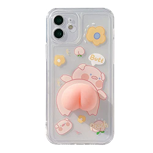 BONTOUJOUR Phone Case for iPhone 7 /8, Funny Novelty Waving 3D Squeezable Peach Butt Piggy Pattern Lovely Pig Case Transparent Soft TPU Silicone Rubber Help Relax