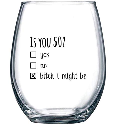 50th Birthday Gifts for Women and Men Wine Glass - Funny Is You 50 Gift Idea for Mom Dad Husband Wife – 50 Year Old Party Supplies Decorations for Him, Her - 15oz