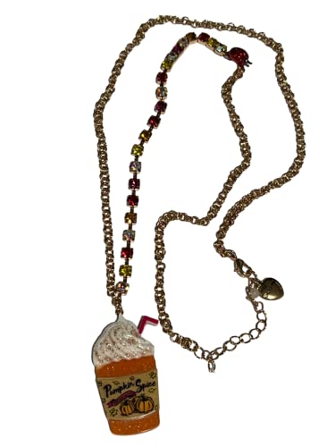 Betsey Johnson PUMPKIN SPICE Frozen LATTE Necklace Coffee Cup Drink W/Crystals And Glitter Fall Autumn Great Christmas Gift Idea