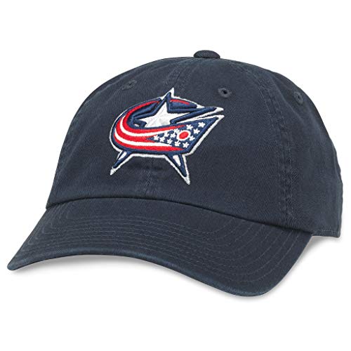 AMERICAN NEEDLE Columbus Blue Jackets NHL Blue Line Adjustable Buckle Strap Dad Baseball Hat, Navy (40742A-CBJ)