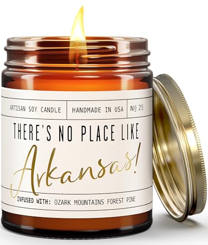 Arkansas Gifts, Arkansas Decor for Home - 'There's No Place Like Arkansas Candle, w/Ozark Moutain Pine & Cedar I Arkansas Souvenirs I Arkansas State Gifts I 9oz Jar, 50Hr Burn, USA Made