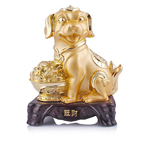 BOYULL Large Size Chinese Zodiac Dog Golden Resin Collectible Figurines Table Decor Statue