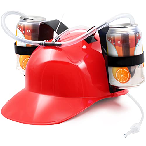 Novelty Place Drinking Helmet - Adjustable Can Holder Cap Drinker Favor Hat for kids and Adults - Straw for Juice Soda - Party Fun Beverage Gadgets(Red)