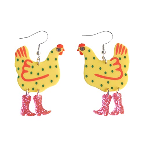 Cute Funny Kawaii Big Yellow Rooster Chicken Acrylic Drop Dangle Earrings for Women Girls