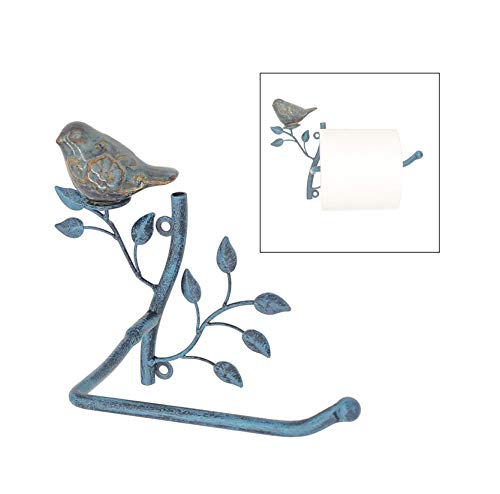 Owlgift Wall Mounted Metal Toilet Tissue Holder w/Ceramic Bird, Roll Organizer for Bathroom - Turquoise