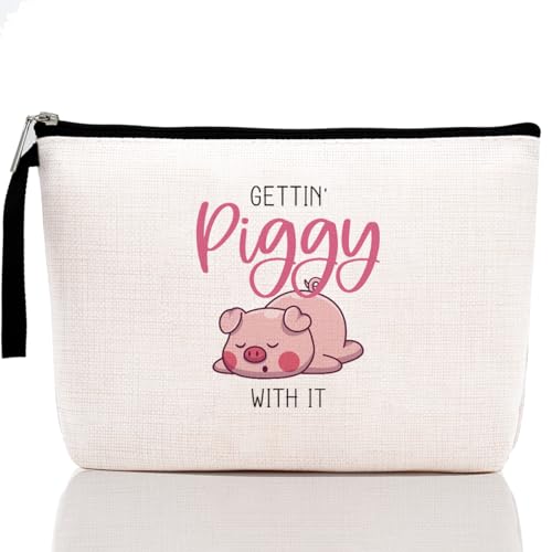 Funny Makeup Bag, Pig Decor, Pig Gifts for Women, Pig Accessories, Pig Stuff for Pig Lovers, Girls, Pig Party Decorations, Pig Animal Birthday Gift, Gettin' Piggy With It Cosmetic Bags Zipper Pouch