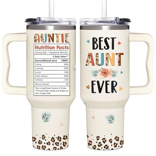 Gifts for Aunt, Auntie Gifts - Aunt Gifts from Niece, Nephew - Aunt Birthday Gift, Mothers Day Gifts for Aunt, Aunt Valentine, Christmas Gifts - Gifts for New Aunt - 40oz Tumbler With Handle & Straw