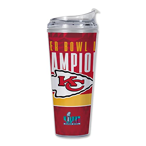 Rico Industries NFL Kansas City Chiefs 2023 Super Bowl Champions 24oz Acrylic Tumbler with Hinged Lid