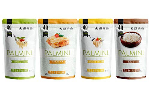 NEW !! Palmini Pouch VARIETY PACK | Linguine | Angel Hair | Lasagna | Rice | 4g of Carbs | As Seen On Shark Tank | Gluten Free (12 Ounce (Pack of 4))