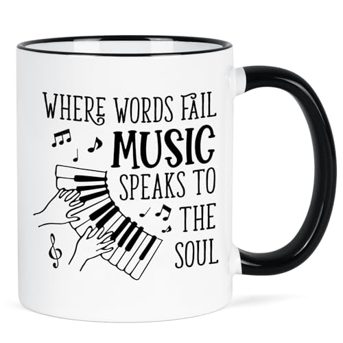 YHRJWN Music Teacher Appreciation Gifts, Where Words Fail Music Speaks to the Soul Mug, Music Teacher Gifts for Women, Men, Music Themed Gifts for Music Lovers, Friends, Musicians, 11 Oz