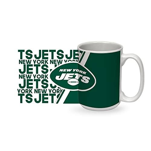 Rico Industries NFL Football New York Jets 15 oz White Ceramic Coffee Mug