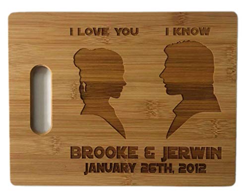 I Love You I Know Quote Engraved Wooden Bamboo Cutting Board Kitchen Anniversary Wedding Valentines Day Gift Princess Leia Hans Solo Charcuterie Tray