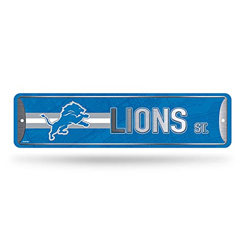Rico Industries NFL Detroit Lions Home Décor Metal Street Sign (4' x 15') - Great for Home, Office, Bedroom, & Man Cave - Made,Silver