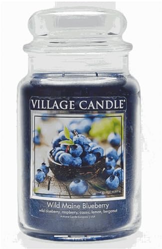 Village Candle Wild Maine Blueberry Large Glass Apothecary Jar Scented Candle, 21.25 oz, Dark Blue
