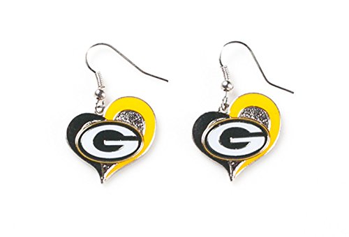 aminco womens NFL Green Bay Packers Swirl Heart Earrings Multi, One Size