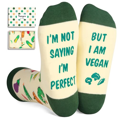 HAPPYPOP Funny Vegan Gifts for Women Vegetarian Gifts Ideas, Vegan Socks Vegetable Socks For Men
