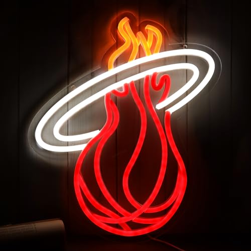 YueLangDou Miami LED Heat Neon Sign Basketball Neon Sign Sports Team Logo Neon Lights for Man Cave Club Game Room Decor Basketball Gifts for Fans Partner Men Friend 12 * 12.5IN
