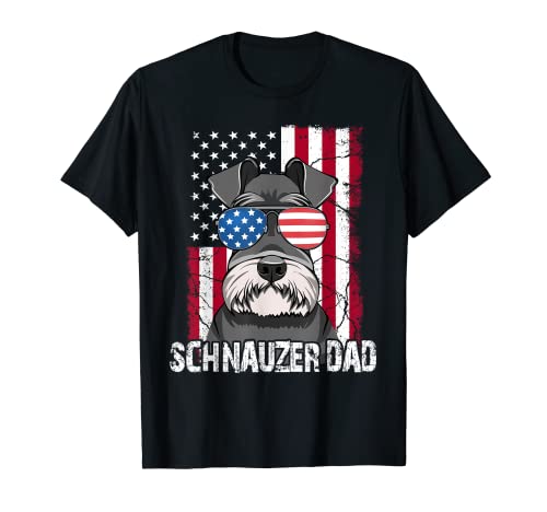 Mini Schnauzer Dad Dog Fathers Day Gift USA Flag 4th of July T-Shirt