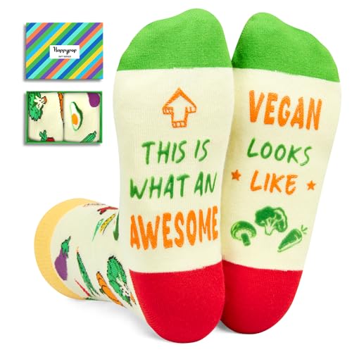 HAPPYPOP Funny Vegan Gifts for Women Vegetarian Gifts Vegan Gifts for Men, Vegan Socks Vegetable Socks