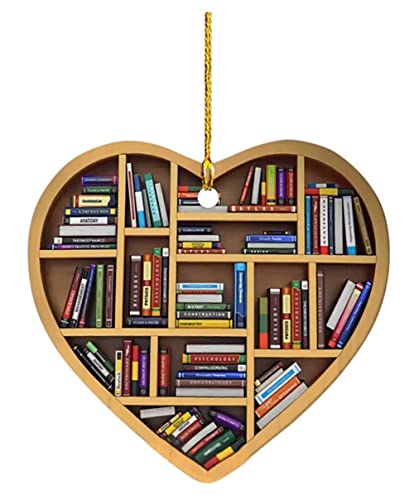 Book Lover's Heart Ornament, Acrylic Tree Ornament Gift for Her Librarian, Vintage Book Halloween, Thanksgiving, Gift