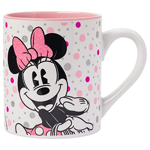 Silver Buffalo Disney Minnie Mouse Dots Glitter Ceramic Mug, 14 Ounces