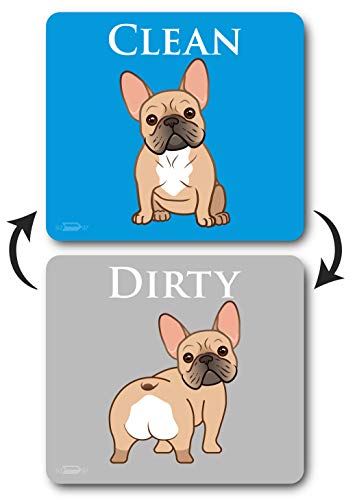 French Bulldog Dog Butt Clean Dirty Dishwasher Magnet, Reversible Dish Washer Refrigerator Sign, Double Sided Strong Kitchen Flip Indicator, Bonus Magnetic Plate, Funny Bulldog Design