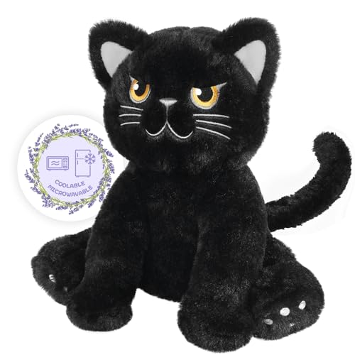 SuzziPals Microwavable Grumpy Black Cat Stuffed Animals Lavender Scent, Heated Stuffed Animals Heating Pads for Cramps & Pain, Black Cat Plush for Bedtime Cuddle Warming Stuffed Cat Stress Relief Gift