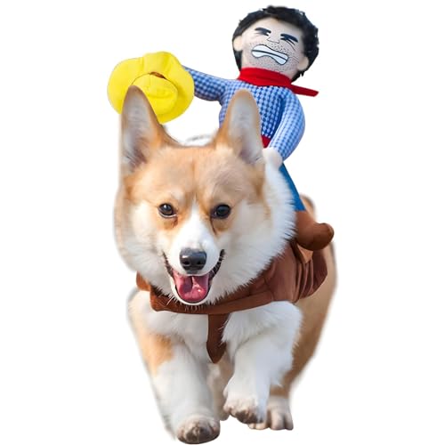 NACOCO Cowboy Rider Dog Costume for Dogs Clothes Knight Style with Doll and Hat for Halloween Day Pet Costume (L)