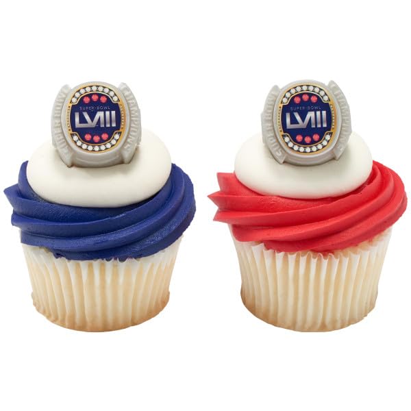 24 Superbowl Super Bowl LV Football Cupcake Rings Topper Decorations