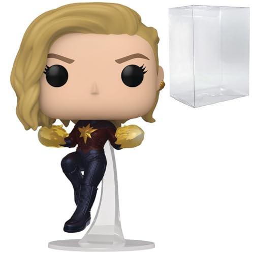 POP Movies: The Marvels - Captain Marvel (Carol Danvers) Funko Vinyl Figure (Bundled with Compatible Box Protector Case), Multicolored, 3.75 inches