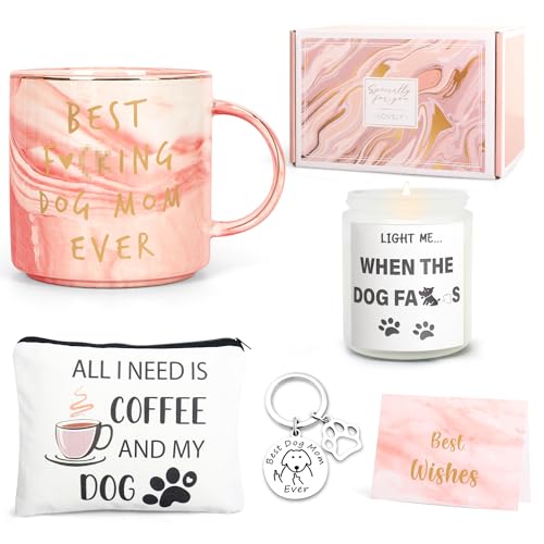 Dog Mom Gifts for Women,Funny Birthday Gift For Dog Lovers,Cute Pink Marble Mug Gag Gifts for New Puppy Fur Baby Owners,Christmas Gifts for Women with Makeup Bag,Mothers Day Gifts for Dog Mom