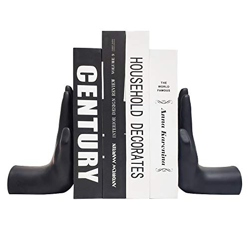 Hand Bookends, Universal Economy Decorative Bookends, Heavy Book Ends Book Supports for Shelves, 8.5x6.8x3.5 inches, Black,1Pair/2Piece (Hand Bookends)