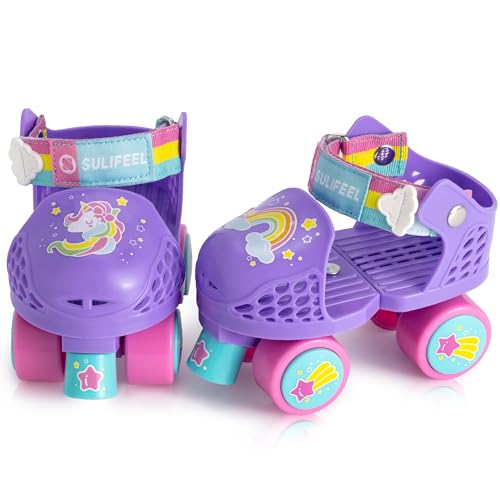 SULIFEEL Kids Adjustable Quad Roller Skates,Toddler Beginner Roller Skates for Gilrs and Boys Age 2-5 Years Old Unicorn Purple