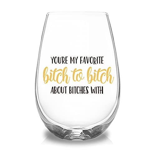 You're My Favorite Bitch To Bitch About Bitches With, Funny Wine Glasses Gifts for Women, Birthday Christmas Friendship Gifts for Coworker, Sister, Wife, BFF, Roommates, Bachelorette Party Gifts, 17oz