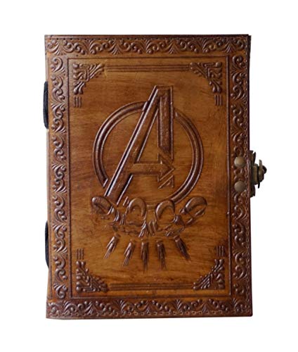 Avengers Marvels Logo Embossed Vintage Leather Sketchbook Journal Writing Notebook for Men & Women Leather Bound Notebook Daily Notepad 7x5 Inches.