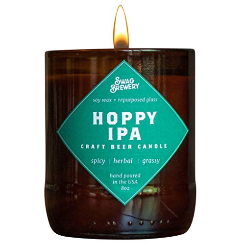 Hoppy IPA Brew Candle - Hand Poured in USA (Soy Wax) - Great Gift for Beer Lovers - for The Man Cave, Brewery, or Home (Made from Recycled Beer Bottles), Beer Gift, Guy Gift, Beer Bottle Candle