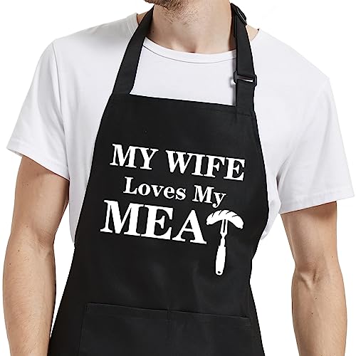 Funny Aprons for Men, Husband Birthday Gifts from Wife for Cooking Grilling BBQ, Gag Gifts for Men, Kitchen Apron for Chef Dad