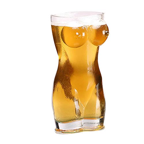 Beer Glass,14oz Beer Mugs For Freezer,Sexy Naked Miss & Muscle Man Clear Glass Cups Unique Bar Glasses Sexy Body Wine Glasses Drinking Glasses, Body Shaped Wine Glass (Miss)