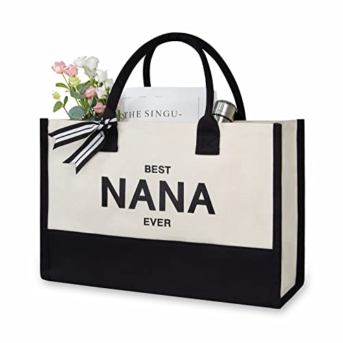 TOPDesign Embroidery Canvas Tote Bag for Women, Best Nana Ever Gifts for Grandma from Grandchildren Grandkids, Personalized Birthday, Mothers Day Present, Ideal for Beach, Holiday