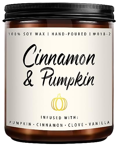Fall Candle | Cinnamon & Pumpkin Scented Candle, Fall Scented Candles for Home - 7 oz Aromatherapy Jar Candles, Unique Autumn Candle Gift for Men and Women