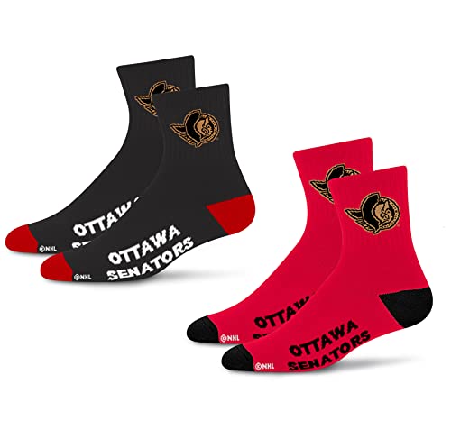 For Bare Feet NHL Ottawa Senators Quarter Sock Two Pack Team Colors Large