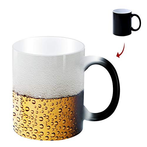 Heat changing coffee mug.Cuunumu.Color changing mug-add hot liquid and beer will appear.12oz funny coffee ceramics mug-creative gift choice for kids and friends(beer)