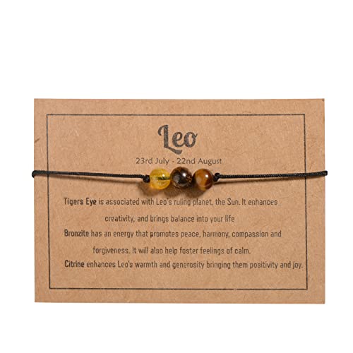 Zodiac Leo Bracelets Leo Gifts for Women Men, 6mm Natural Stone Horoscope Bracelets Healing Gemstone Crystals Zodiac Sign Gifts