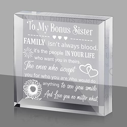 My Bonus Sister Gifts Sister Gift Heart Keepsake and Paperweight from Sister Brother Clear Acrylic Sister in Law Gift for Women Friendship Gift for Women Friend Sister Birthday Wedding (Square Style)