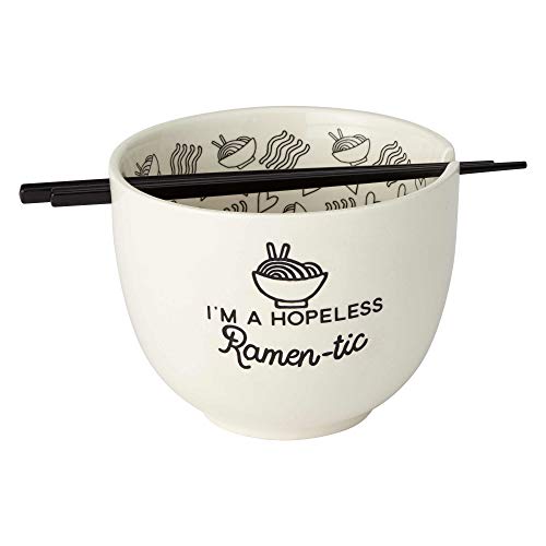 Enesco 6002424 Our Name is Mud Hopeless Ramen-Tic Soup Bowl and Chopsticks Set, White, 5 Inches