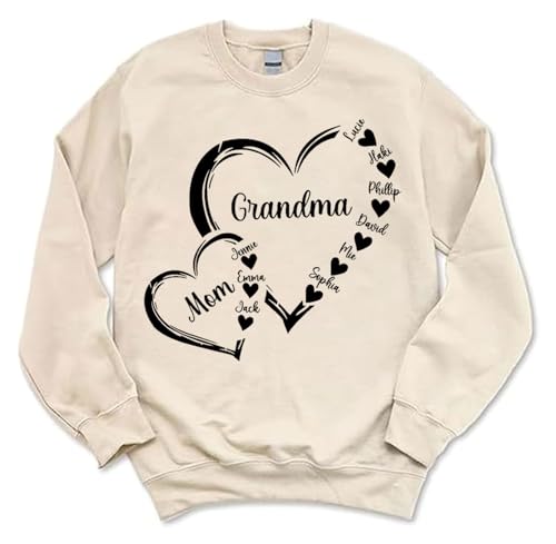 NAZENTI Personalized Mom Grandma And Grandkids Hearts Sweatshirt, Grandma Sweatshirt, Mom Sweatshirt, Birthday Gift For Mom (A)