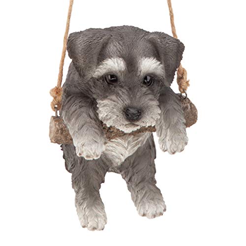 Design Toscano Mini Schnauzer Puppy on a Perch Hanging Dog Sculpture 8 Inches