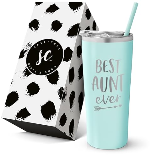 Best Aunt Ever Stainless Steel Personalized Tumbler - Insulated Cup with Cute Design - Slide Close Lid with Straw - For Pregnancy Announcements - Valentine's Day - Best Aunt Ever Gifts