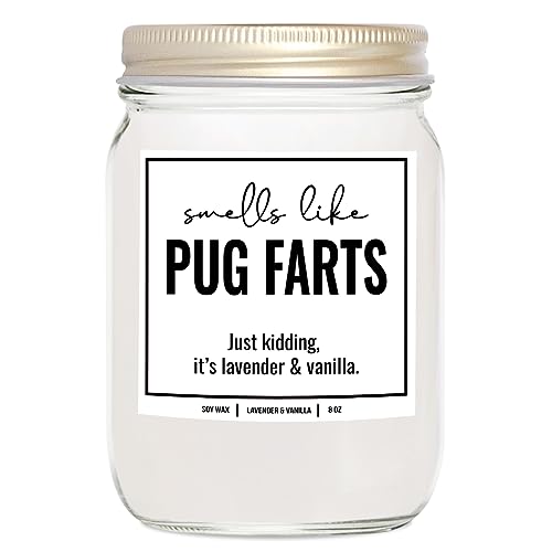 YouNique Designs Smells Like Pug Farts Soy Candle Pug Gifts for Pug Lovers - 8oz Pug Candle Gifts for Dog Lovers - Dog Farts Candle Funny Pug Gifts, Dog Mom Gifts, Dog Themed (Lavender & Vanilla)
