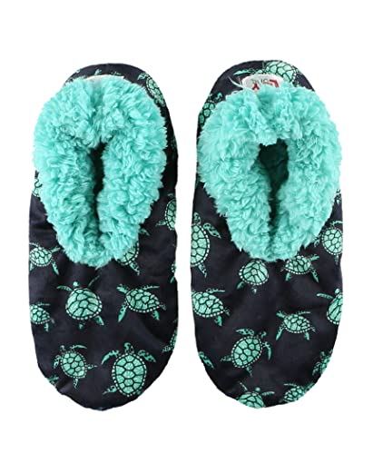 Lazy One Fuzzy Feet Slippers for Women, Cute Fleece-Lined House Slippers, Cute Animal Designs (Turtles, L/XL)